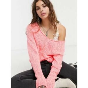 Free People Sweater Chunky Neon Pink Slouchy Dolman Open Knit Womens Small